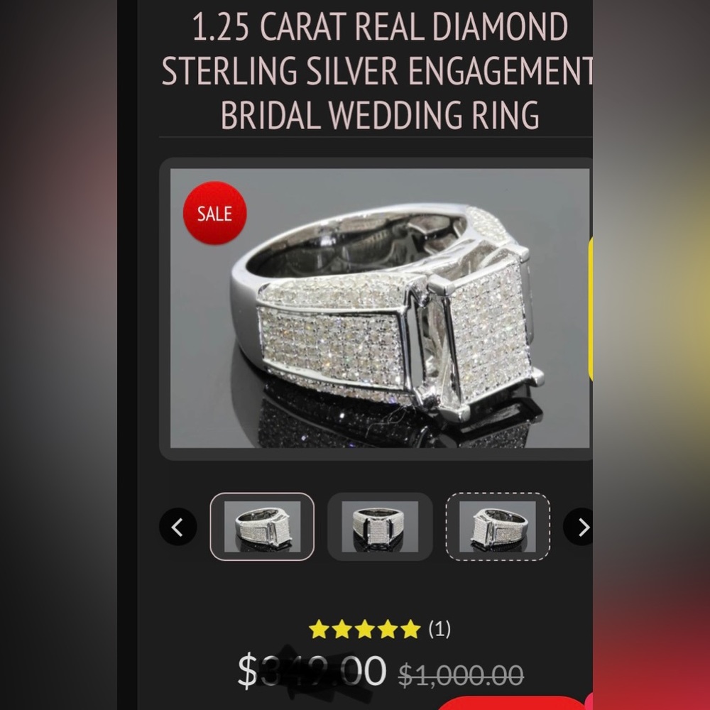 1.25 CARAT REAL DIAMOND STERLING SILVER ENGAGEMENT BRIDAL WEDDING RING × 1
